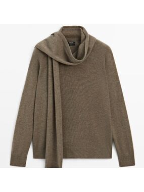 302.Zara Khaki Scarf and Crewneck Sweater set